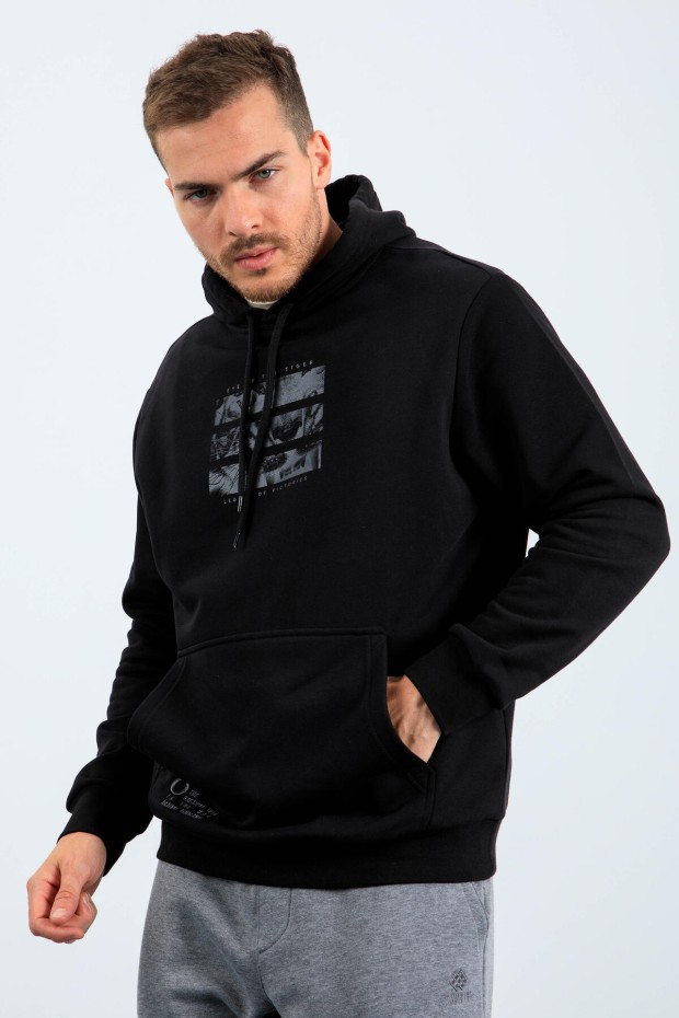 Tommy Life Siyah Kaplan Baskılı Kapüşonlu Rahat Form Erkek Sweatshirt - 88036. 1 Tommy Life Siyah Kaplan Baskılı Kapüşonlu Rahat Form Erkek Sweatshirt - 88036. 1