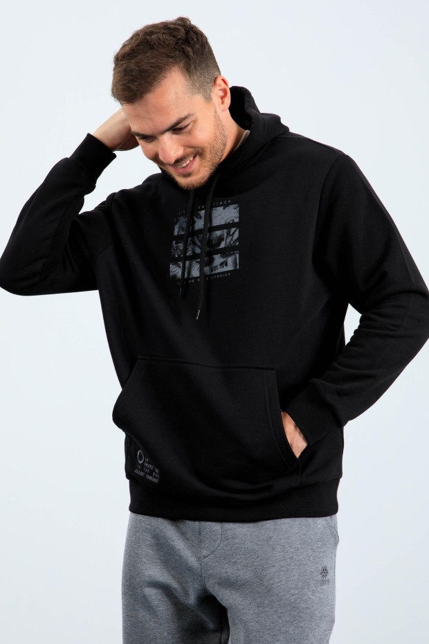 Tommy Life Siyah Kaplan Baskılı Kapüşonlu Rahat Form Erkek Sweatshirt - 88036. 3 Tommy Life Siyah Kaplan Baskılı Kapüşonlu Rahat Form Erkek Sweatshirt - 88036. 3