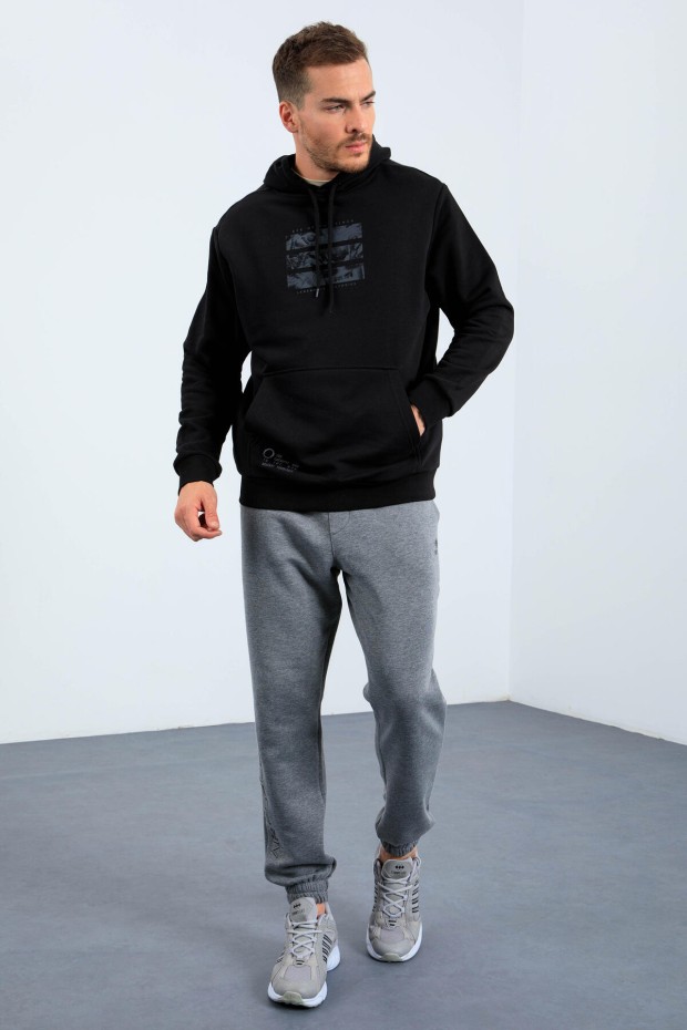 Tommy Life Siyah Kaplan Baskılı Kapüşonlu Rahat Form Erkek Sweatshirt - 88036. 4 Tommy Life Siyah Kaplan Baskılı Kapüşonlu Rahat Form Erkek Sweatshirt - 88036. 4