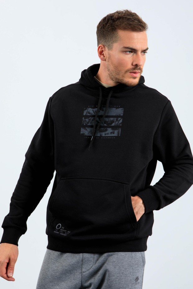 Tommy Life Siyah Kaplan Baskılı Kapüşonlu Rahat Form Erkek Sweatshirt - 88036. 8 Tommy Life Siyah Kaplan Baskılı Kapüşonlu Rahat Form Erkek Sweatshirt - 88036. 8
