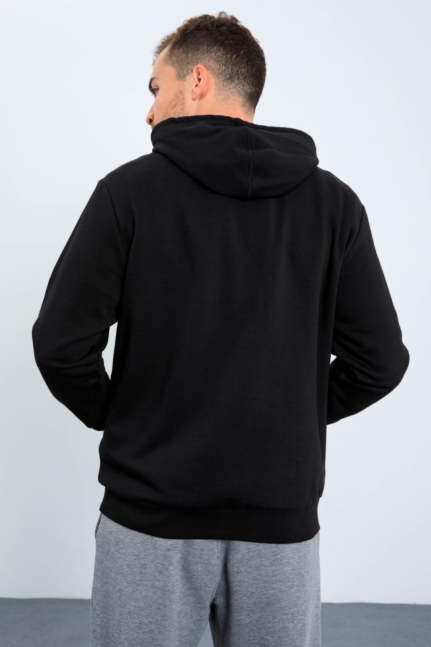 Tommy Life Siyah Kaplan Baskılı Kapüşonlu Rahat Form Erkek Sweatshirt - 88036. 6 Tommy Life Siyah Kaplan Baskılı Kapüşonlu Rahat Form Erkek Sweatshirt - 88036. 6