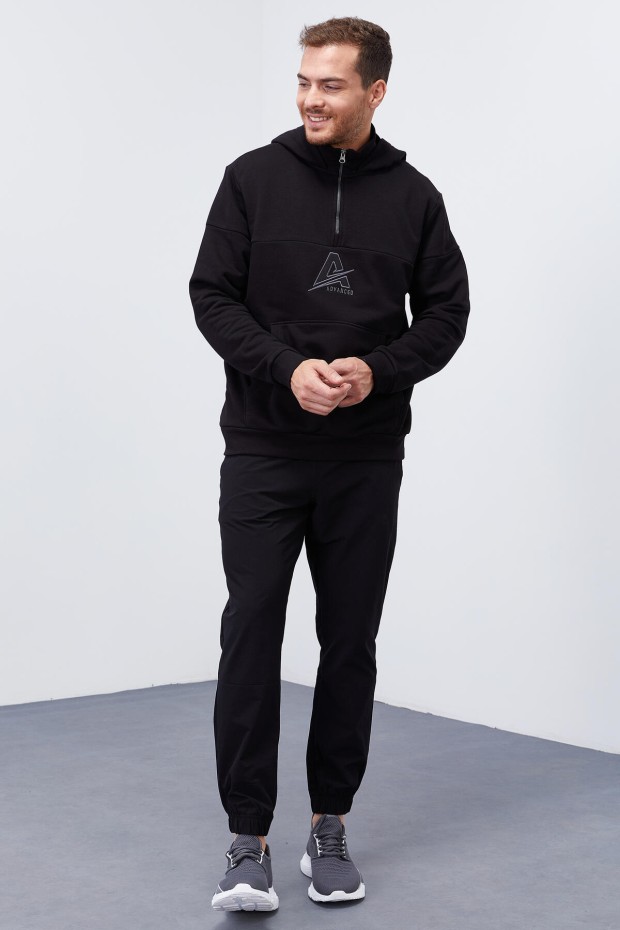 Tommy Life Siyah Nakış Detaylı Yarım Fermuar Kapüşonlu Erkek Sweatshirt - 88033. 2 Tommy Life Siyah Nakış Detaylı Yarım Fermuar Kapüşonlu Erkek Sweatshirt - 88033. 2