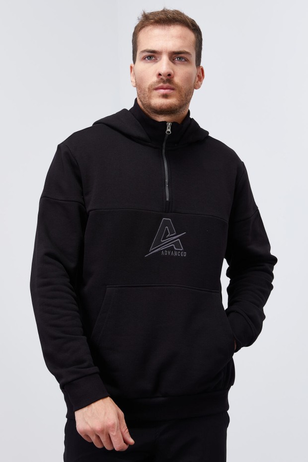 Tommy Life Siyah Nakış Detaylı Yarım Fermuar Kapüşonlu Erkek Sweatshirt - 88033. 1 Tommy Life Siyah Nakış Detaylı Yarım Fermuar Kapüşonlu Erkek Sweatshirt - 88033. 1