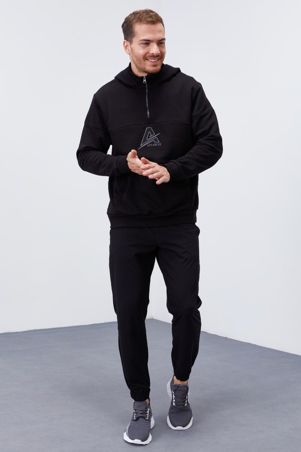 Tommy Life Siyah Nakış Detaylı Yarım Fermuar Kapüşonlu Erkek Sweatshirt - 88033. 8 Tommy Life Siyah Nakış Detaylı Yarım Fermuar Kapüşonlu Erkek Sweatshirt - 88033. 8