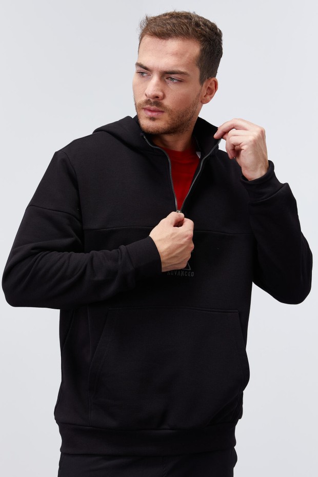 Tommy Life Siyah Nakış Detaylı Yarım Fermuar Kapüşonlu Erkek Sweatshirt - 88033. 6 Tommy Life Siyah Nakış Detaylı Yarım Fermuar Kapüşonlu Erkek Sweatshirt - 88033. 6