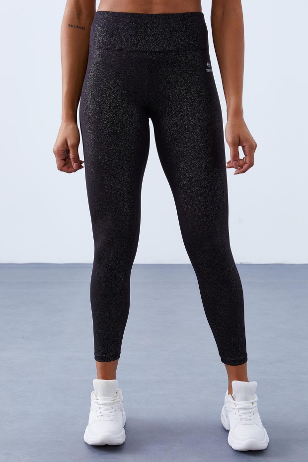 Siyah-gümüş - Siyah Yüksek Bel Toparlayıcılı Sırt Detaylı Slim Fit Büstiyer Kadın Tayt Takım - 95281 - 4
