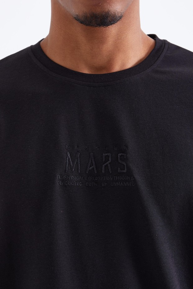 Tommy Life Siyah Mars Yazı Nakışlı O Yaka Erkek Oversize T-Shirt - 88104. 8