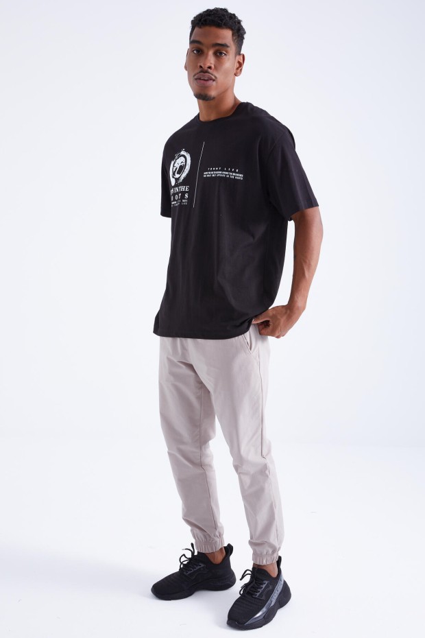 Tommy Life Siyah Minimal Baskılı O Yaka Erkek Oversize T-Shirt - 88096. 8