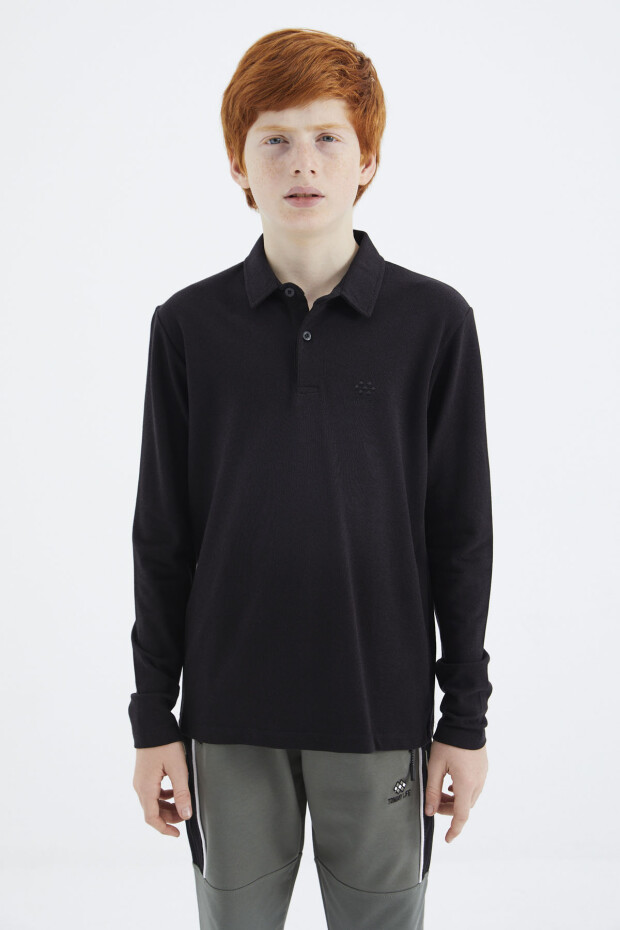 Siyah Polo Yaka Basic Erkek Çocuk T-Shirt - 11171 - 2