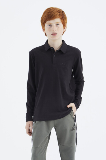 Siyah Polo Yaka Basic Erkek Çocuk T-Shirt - 11171 
