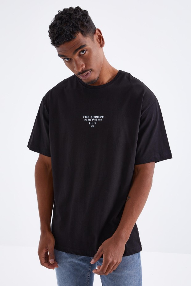 Tommy Life Siyah Sırt Baskılı O Yaka Erkek Oversize T-Shirt - 88091. 2