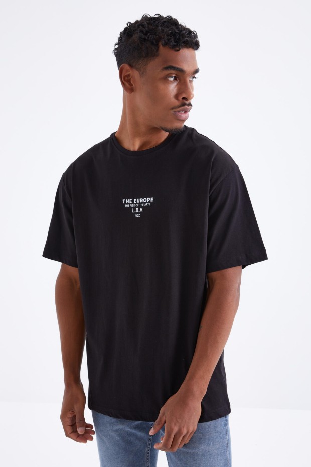 Tommy Life Siyah Sırt Baskılı O Yaka Erkek Oversize T-Shirt - 88091. 4