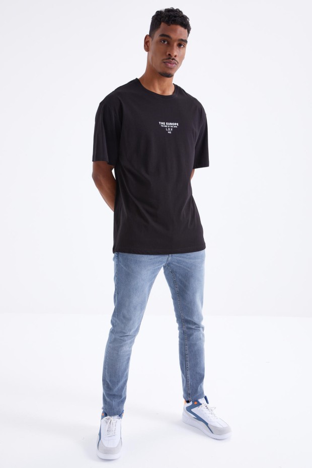Tommy Life Siyah Sırt Baskılı O Yaka Erkek Oversize T-Shirt - 88091. 5