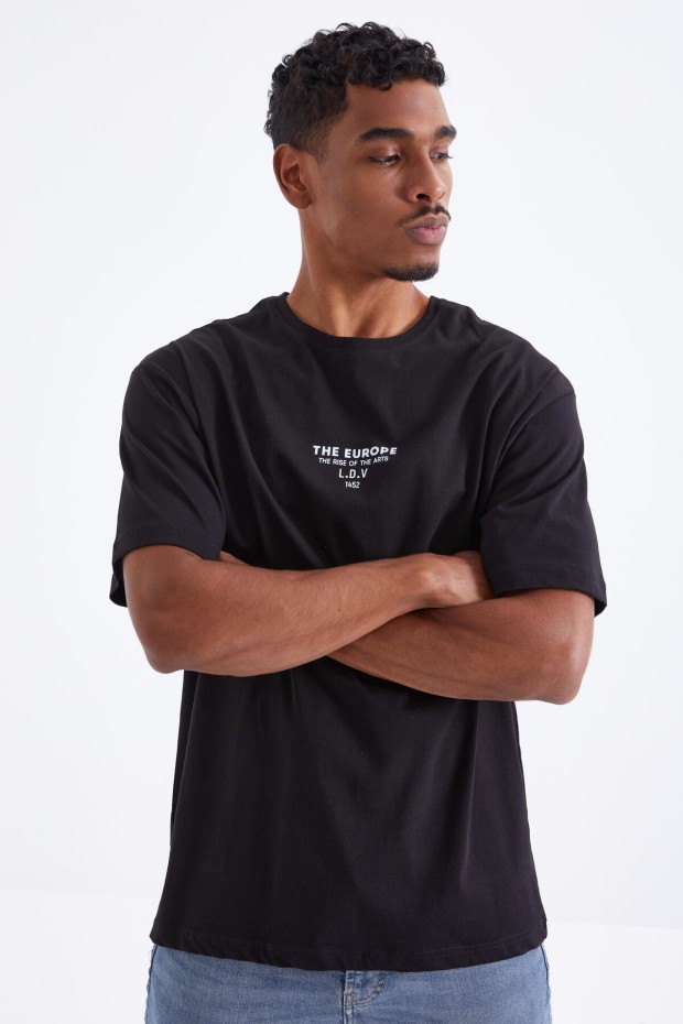 Tommy Life Siyah Sırt Baskılı O Yaka Erkek Oversize T-Shirt - 88091. 6