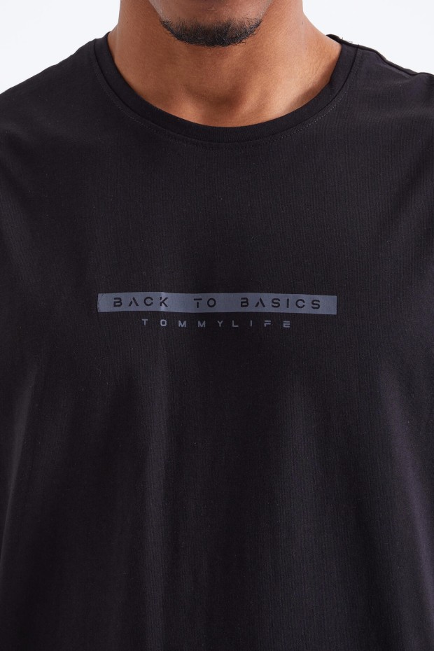 Tommy Life Siyah Sırtı Yazı Baskılı O Yaka Erkek Oversize T-Shirt - 88100. 7