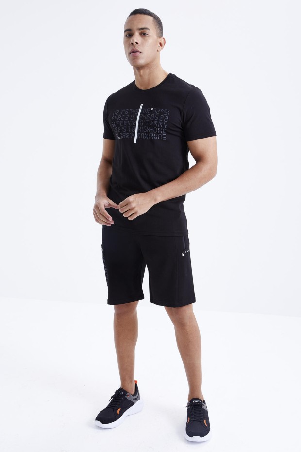 Tommy Life Siyah Yazı Baskılı O Yaka Bermuda Erkek Şort Takım - 85172. 1 Tommy Life Siyah Yazı Baskılı O Yaka Bermuda Erkek Şort Takım - 85172. 1