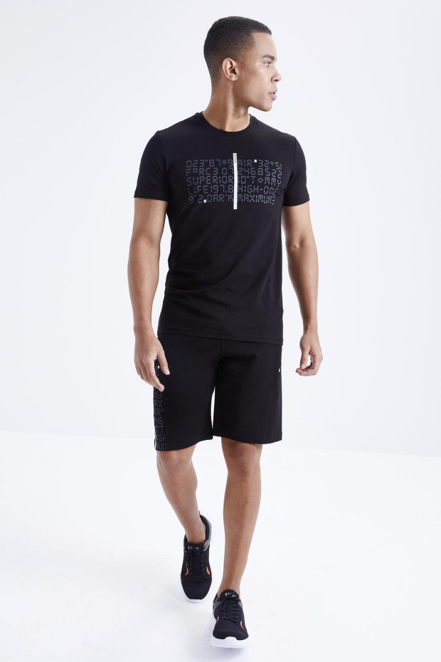 Tommy Life Siyah Yazı Baskılı O Yaka Bermuda Erkek Şort Takım - 85172. 7 Tommy Life Siyah Yazı Baskılı O Yaka Bermuda Erkek Şort Takım - 85172. 7
