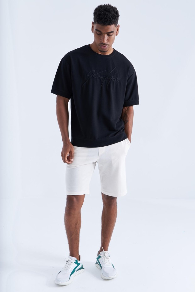 Tommy Life Siyah Yazı Nakışlı O Yaka Erkek Oversize T-Shirt - 88102. 2 Tommy Life Siyah Yazı Nakışlı O Yaka Erkek Oversize T-Shirt - 88102. 2