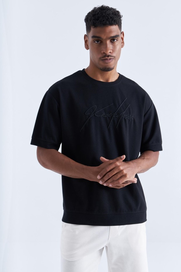 Tommy Life Siyah Yazı Nakışlı O Yaka Erkek Oversize T-Shirt - 88102. 6 Tommy Life Siyah Yazı Nakışlı O Yaka Erkek Oversize T-Shirt - 88102. 6