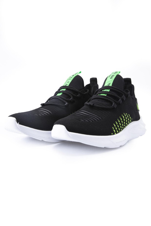 Tommy Life Siyah - Yesıl Lastik Bağcıklı Çizgi Detaylı Yüksek Taban Erkek Spor Ayakkabı - 89067. 2 Tommy Life Siyah - Yesıl Lastik Bağcıklı Çizgi Detaylı Yüksek Taban Erkek Spor Ayakkabı - 89067. 2