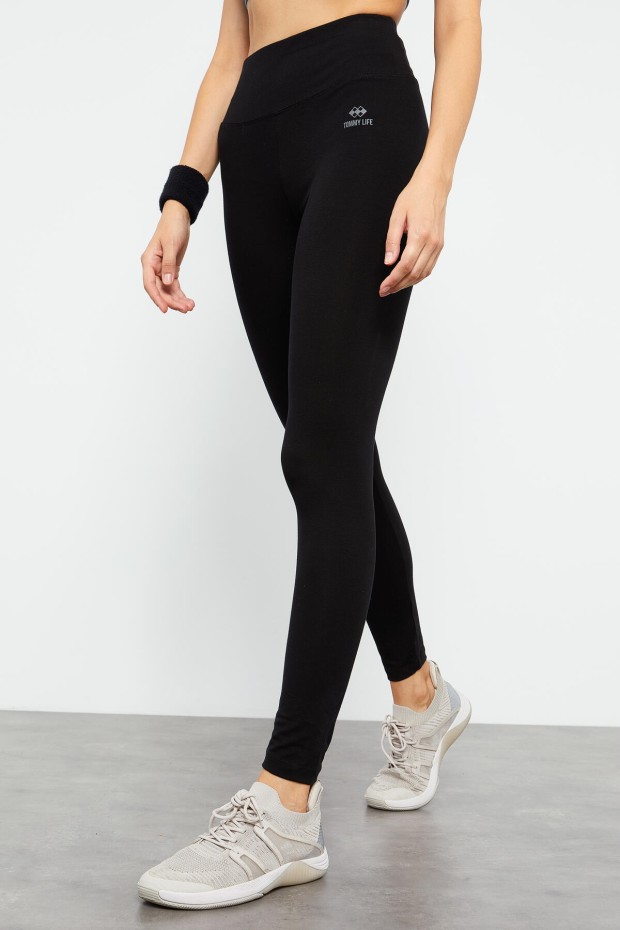 Siyah Yüksek Bel Toparlayıcı Slim Fit Dar Paça Kadın Tayt - 94011 - 1