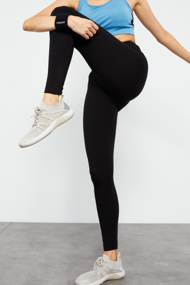 Siyah Yüksek Bel Toparlayıcı Slim Fit Dar Paça Kadın Tayt - 94011 - 4
