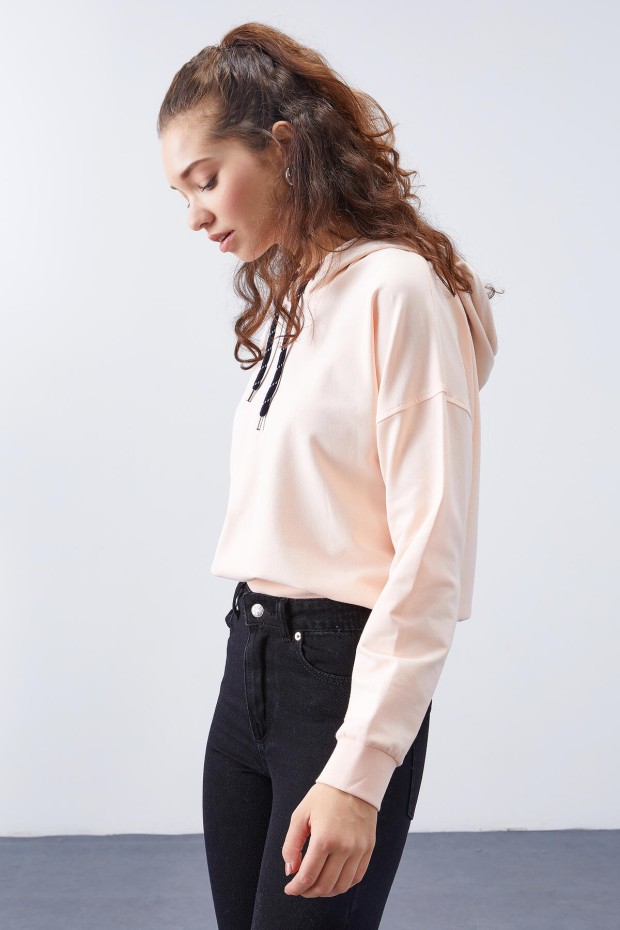 Somon Uzun Kol Rahat Form Kapüşonlu Kadın Sweatshirt - 97115 - 3