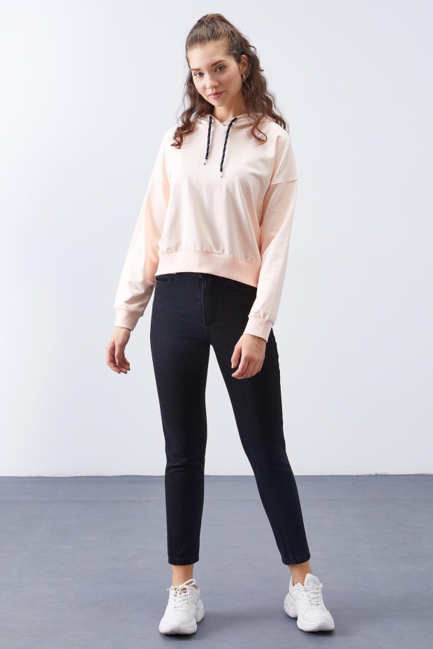 Somon Uzun Kol Rahat Form Kapüşonlu Kadın Sweatshirt - 97115 - 6