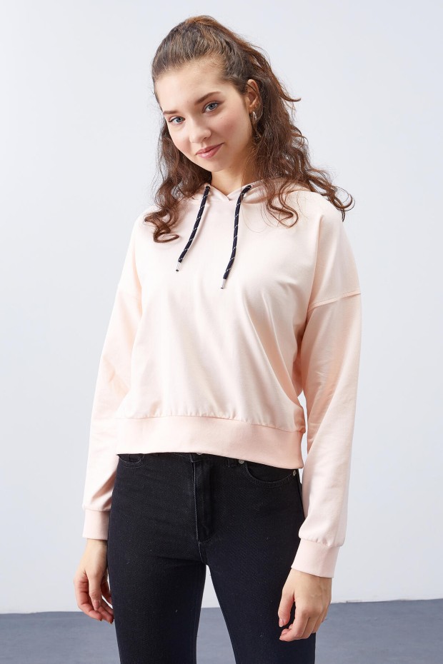 Somon Uzun Kol Rahat Form Kapüşonlu Kadın Sweatshirt - 97115 - 7