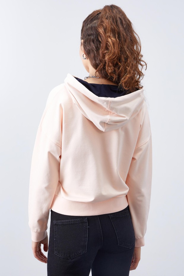 Somon Uzun Kol Rahat Form Kapüşonlu Kadın Sweatshirt - 97115 - 8