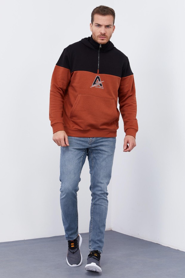 Tommy Life Tarçın Nakış Detaylı Yarım Fermuar Kapüşonlu Erkek Sweatshirt - 88033. 2 Tommy Life Tarçın Nakış Detaylı Yarım Fermuar Kapüşonlu Erkek Sweatshirt - 88033. 2