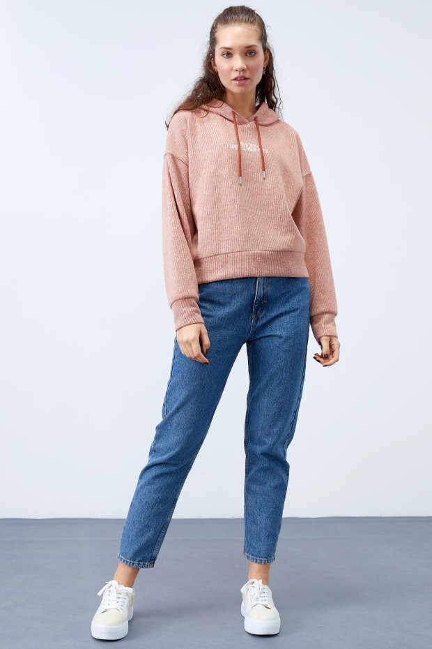 Tommy Life Tarçın Kapüşonlu Yazı Nakışlı Selanik Kadın Oversize Sweatshirt - 97192. 3 Tommy Life Tarçın Kapüşonlu Yazı Nakışlı Selanik Kadın Oversize Sweatshirt - 97192. 3