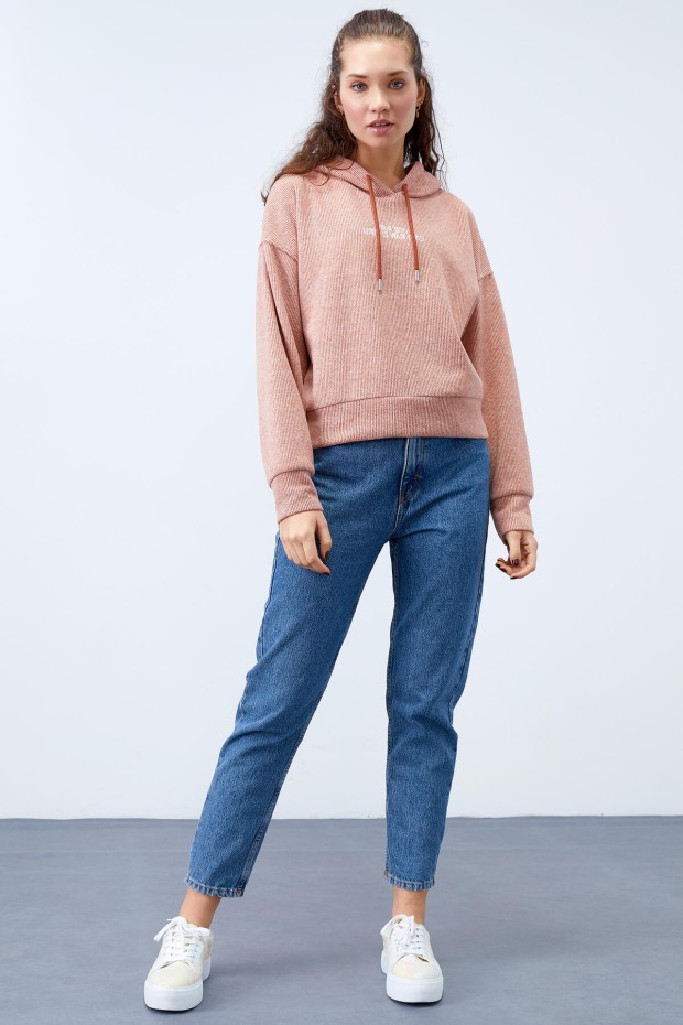 Tommy Life Tarçın Kapüşonlu Yazı Nakışlı Selanik Kadın Oversize Sweatshirt - 97192. 3