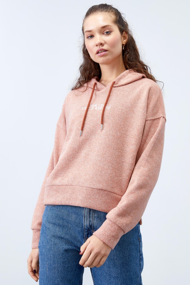 Tommy Life Tarçın Kapüşonlu Yazı Nakışlı Selanik Kadın Oversize Sweatshirt - 97192. 5