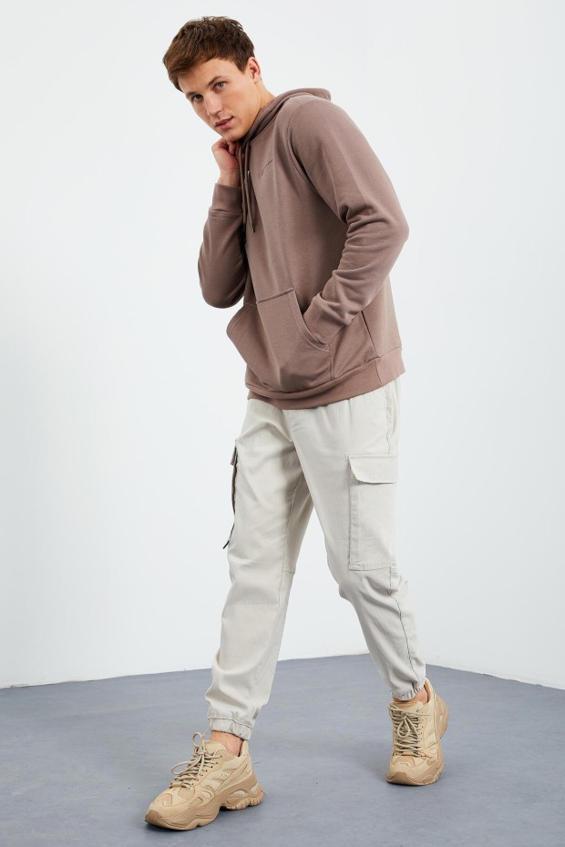 Tommy Life Toprak Desen Baskılı Kapüşonlu Rahat Form Erkek Sweatshirt - 88015. 4