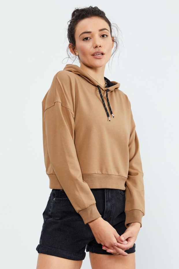 Toprak Uzun Kol Rahat Form Kapüşonlu Kadın Sweatshirt - 97115 - 7