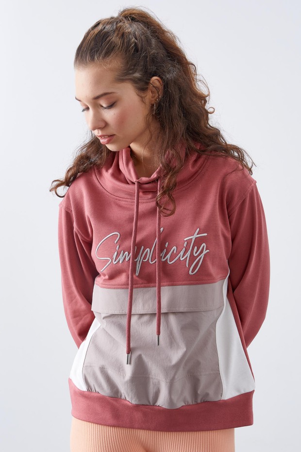 Tommy Life Yaban Gülü Bağcıklı Yaka Üç Renk Yazı Nakışlı Kadın Oversize Sweatshirt - 97189. 6