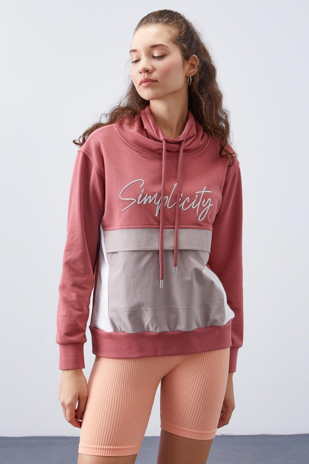 Tommy Life Yaban Gülü Bağcıklı Yaka Üç Renk Yazı Nakışlı Kadın Oversize Sweatshirt - 97189. 8