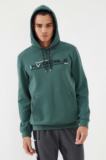Yeşil Kanguru Cep Standart Kalıp Kapüşonlu Erkek Sweatshirt - 87883 