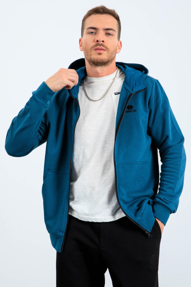 Tommy Life Zümrüt Basic Kapüşonlu Rahat Form Nakış Detaylı Fermuarlı Erkek Sweatshirt - 88035. 3 Tommy Life Zümrüt Basic Kapüşonlu Rahat Form Nakış Detaylı Fermuarlı Erkek Sweatshirt - 88035. 3