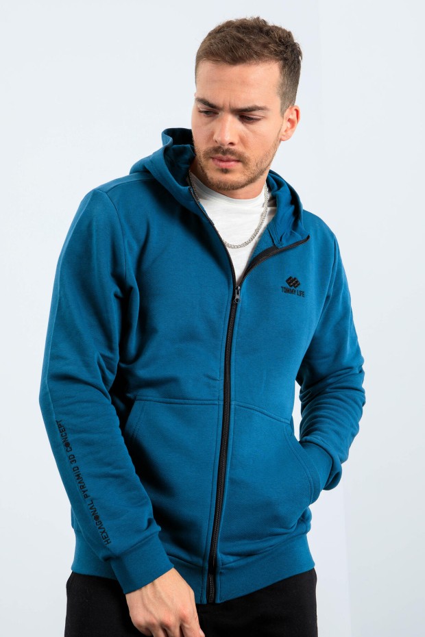 Tommy Life Zümrüt Basic Kapüşonlu Rahat Form Nakış Detaylı Fermuarlı Erkek Sweatshirt - 88035. 2 Tommy Life Zümrüt Basic Kapüşonlu Rahat Form Nakış Detaylı Fermuarlı Erkek Sweatshirt - 88035. 2