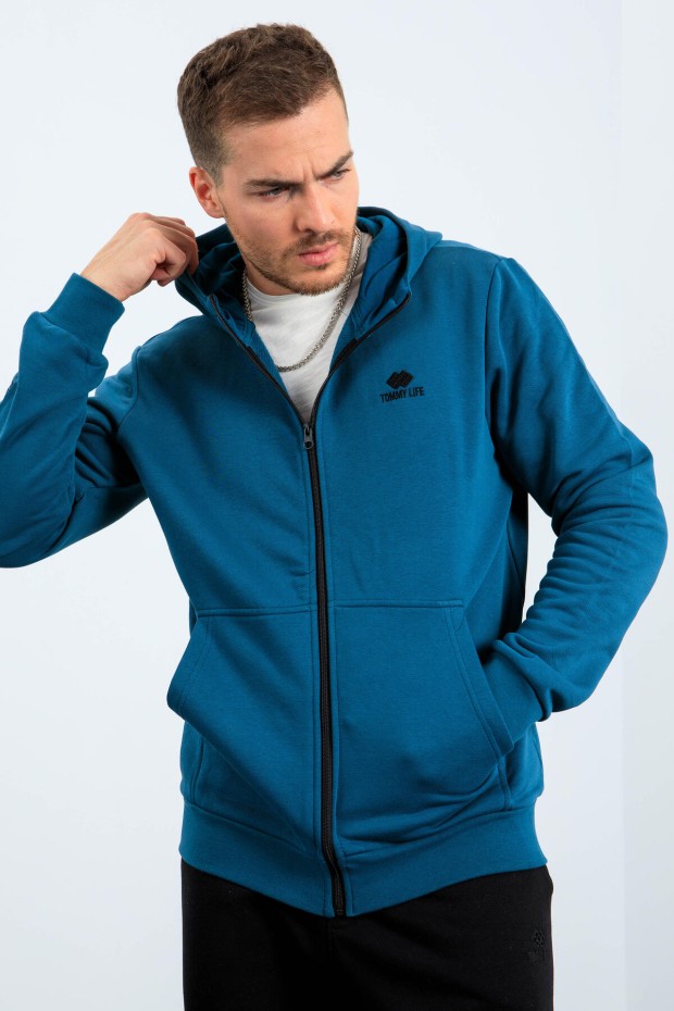 Tommy Life Zümrüt Basic Kapüşonlu Rahat Form Nakış Detaylı Fermuarlı Erkek Sweatshirt - 88035. 6 Tommy Life Zümrüt Basic Kapüşonlu Rahat Form Nakış Detaylı Fermuarlı Erkek Sweatshirt - 88035. 6