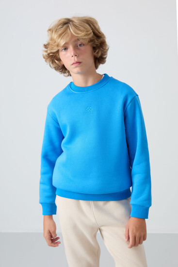 Saks Pamuklu Kalın İçi Tüylü Yumuşak Dokulu Standart Fit Nakışlı Erkek Çocuk Sweatshirt - 11232 