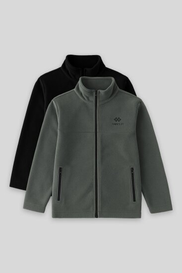 Standart Fit 2'li Paket Siyah-Haki Erkek Çocuk Polar Sweatshirt - 11223 