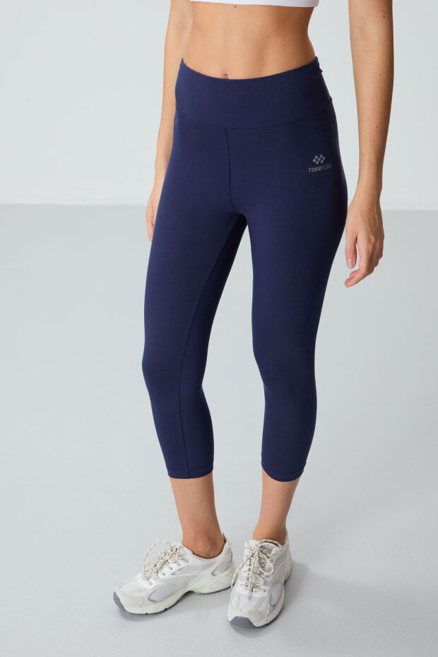 Slim Fit 3'lü Paket İndigo-Gül Kurusu-Kahverengi Kadın Kapri Tayt - 93097 - 5