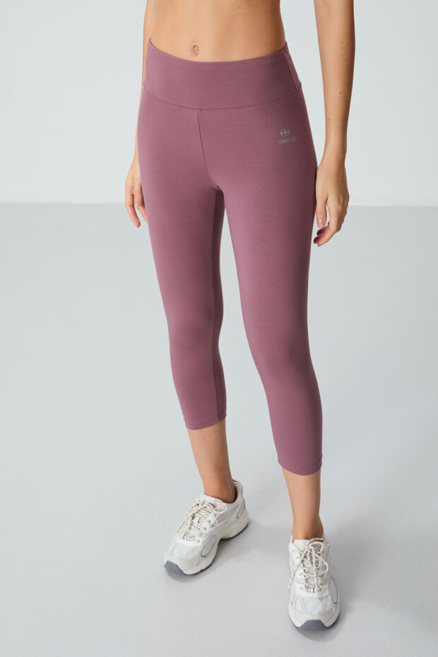 Slim Fit 3'lü Paket İndigo-Gül Kurusu-Kahverengi Kadın Kapri Tayt - 93097 - 2