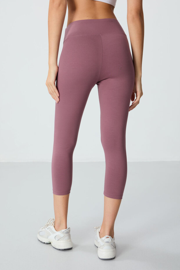 Slim Fit 3'lü Paket İndigo-Gül Kurusu-Kahverengi Kadın Kapri Tayt - 93097 - 6