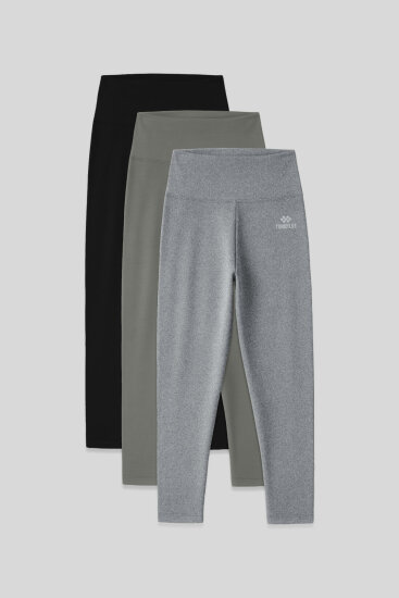 Slim Fit 3'lü Paket Siyah-Çağla-Gri Melanj Kadın Kapri Tayt - 93097 
