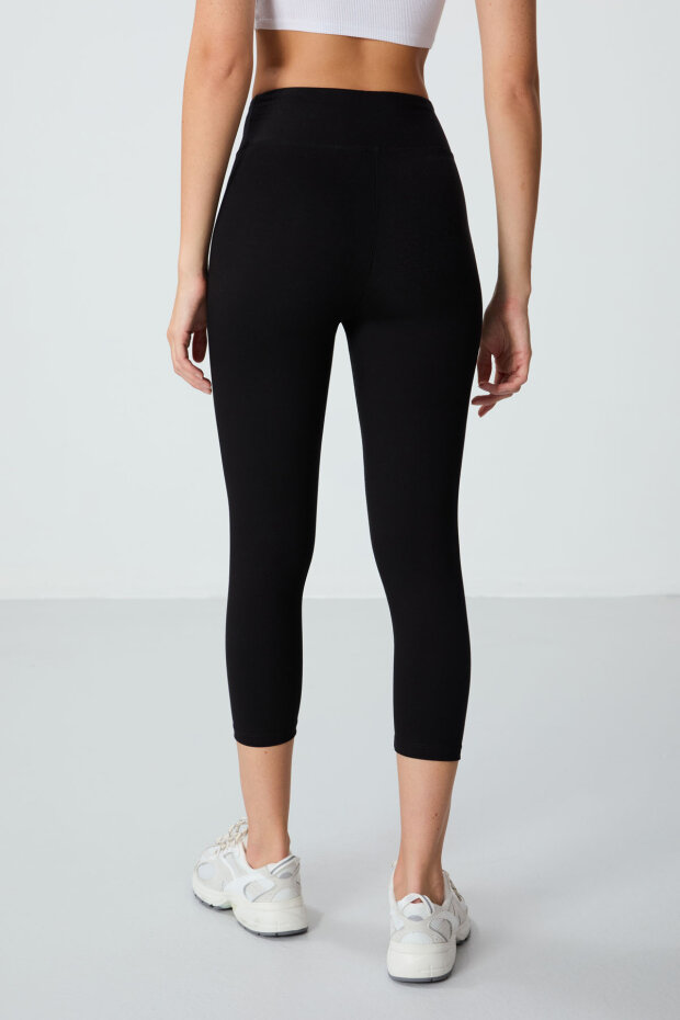 Slim Fit 3'lü Paket Siyah-Çağla-Gri Melanj Kadın Kapri Tayt - 93097 - 5
