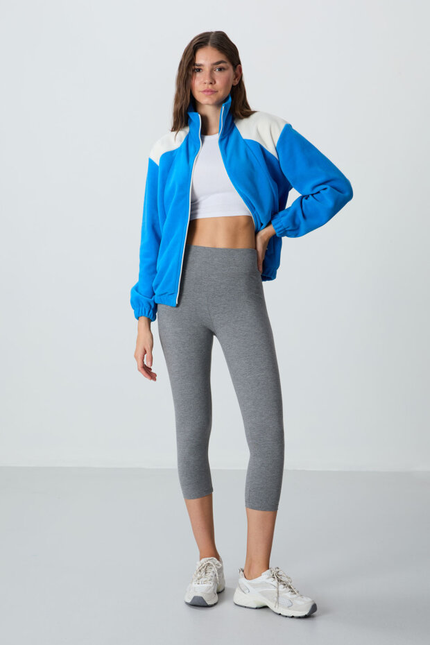 Slim Fit 3'lü Paket Siyah-Çağla-Gri Melanj Kadın Kapri Tayt - 93097 - 2